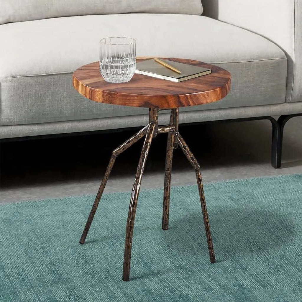 Solid Wood Round End Table with Metal Leg R151