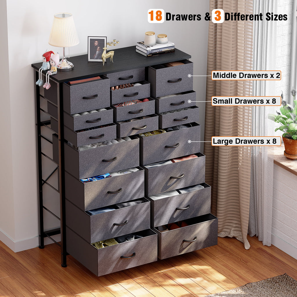 Rustic Brown 18 Drawer Fabric Dresser with Steel Frame H626