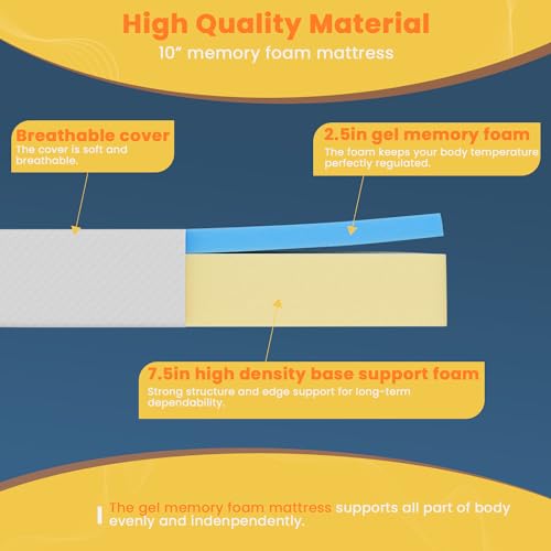 10 Inch Gel Memory Foam Queen Mattress P1705
