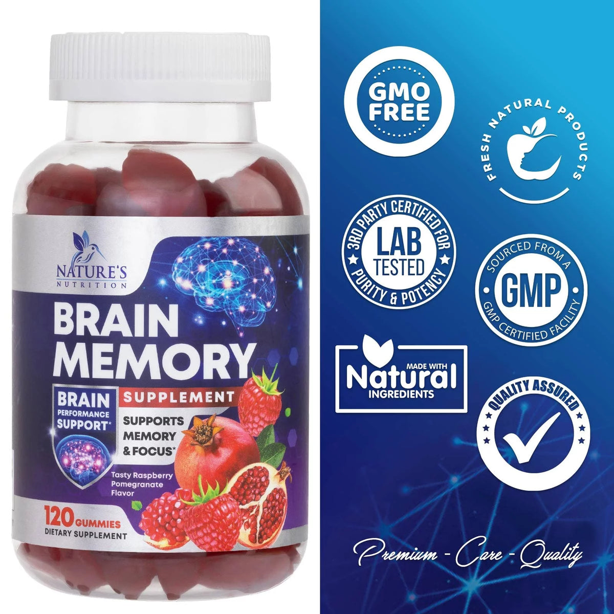 Nootropic Brain Booster Memory Supplement Gummy with B12, Phosphatidylserine, Coffee Extract - 120 Gummies T7074