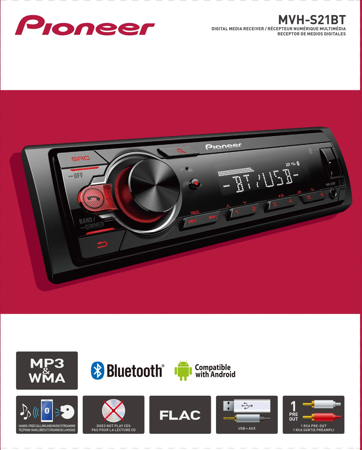 Single Din Bluetooth Car Stereo Digital Media Receiver L8565