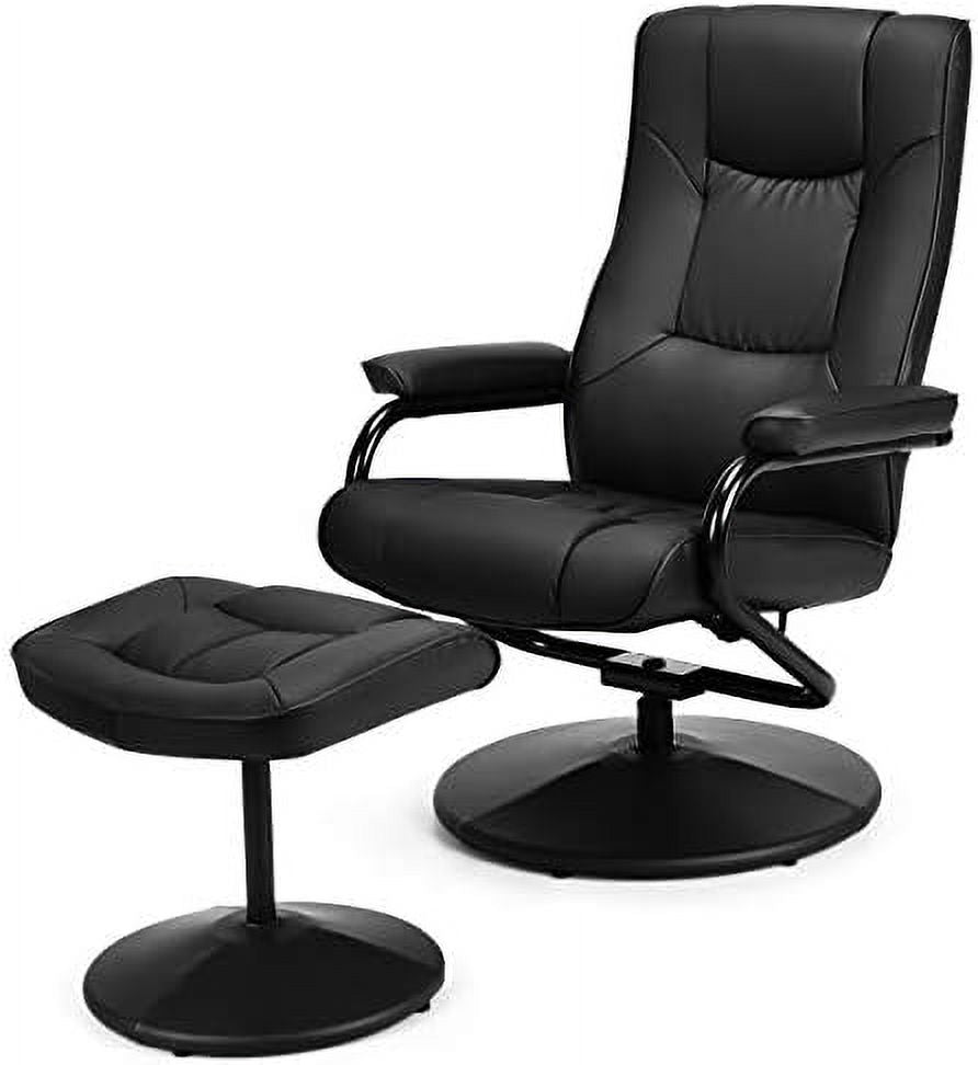 Black PU Leather Swivel Recliner Chair with Footrest Ottoman Set O12383